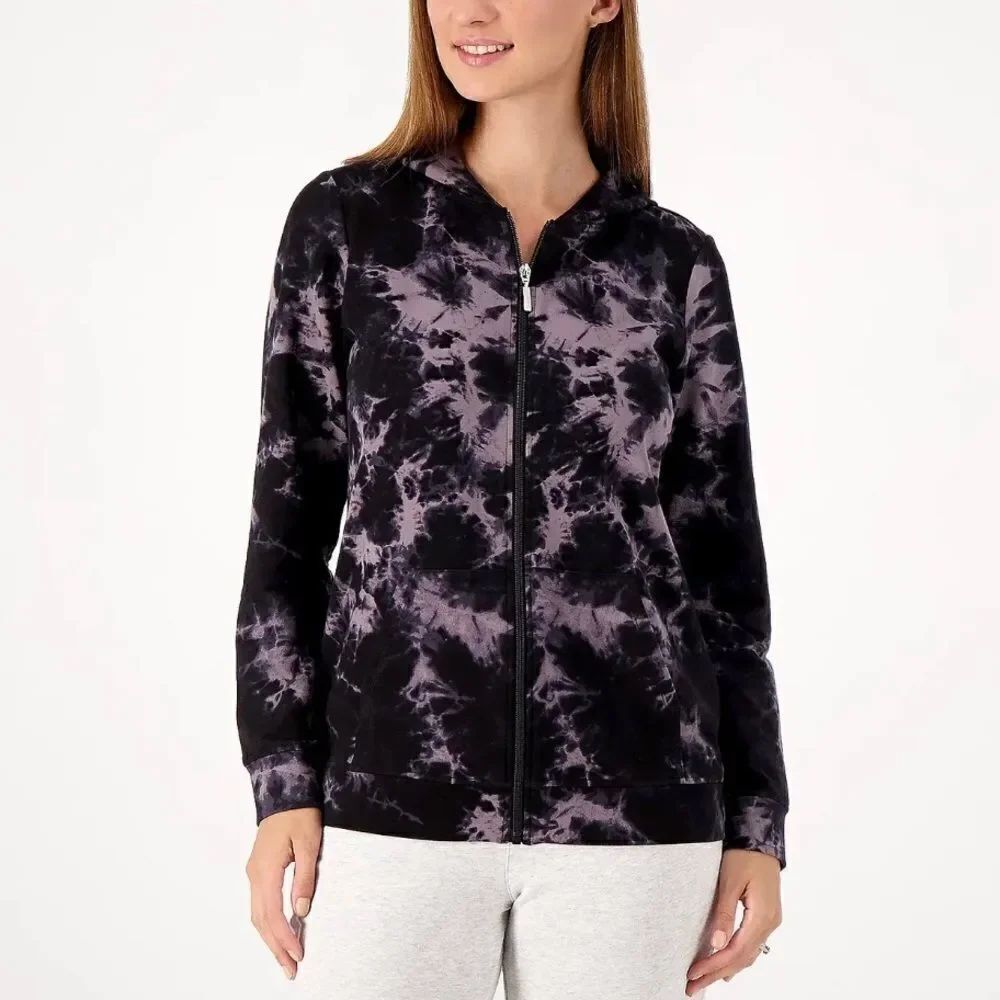 Denim & Co. Active Crystal Wash French Terry Zip Front Jacket
